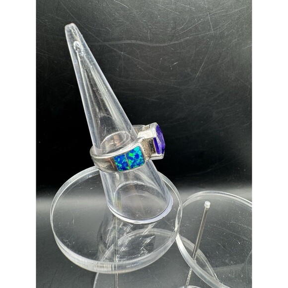 Sterling 925 Ring Amethyst Fire Opal Size 7 Signed Cubic Zirconia February BDay - Picture 5 of 10